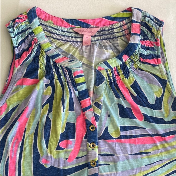 Lilly Pulitzer The Essie Dress in Indigo Sea Dreamin  smock neck gold buttons M - Picture 5 of 16